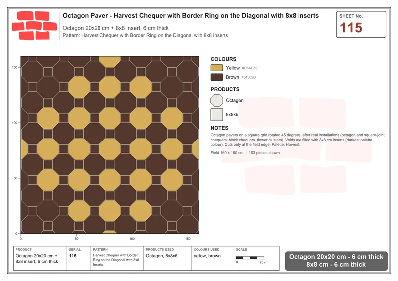 Interlock (Pasco) 20x20 cm · OCT-115 · Harvest Chequer with Border Ring on the Diagonal with 8x8 Inserts · Laying plan
