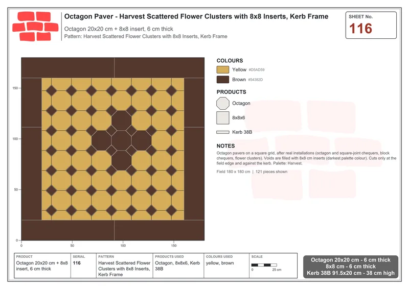 Interlock (Pasco) 20x20 cm · OCT-116 · Harvest Scattered Flower Clusters with 8x8 Inserts, Kerb Frame · Laying plan