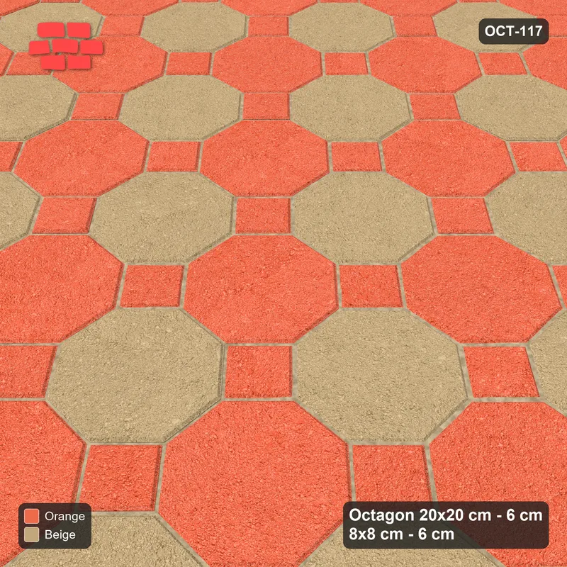 Interlock (Pasco) 20x20 cm · OCT-117 · Clay Court Octagon Chequerboard with 8x8 Inserts, Kerb Frame · Side view Interlock (Pasco) 20x20 cm · OCT-117 · Clay Court Octagon Chequerboard with 8x8 Inserts, Kerb Frame · Side view
