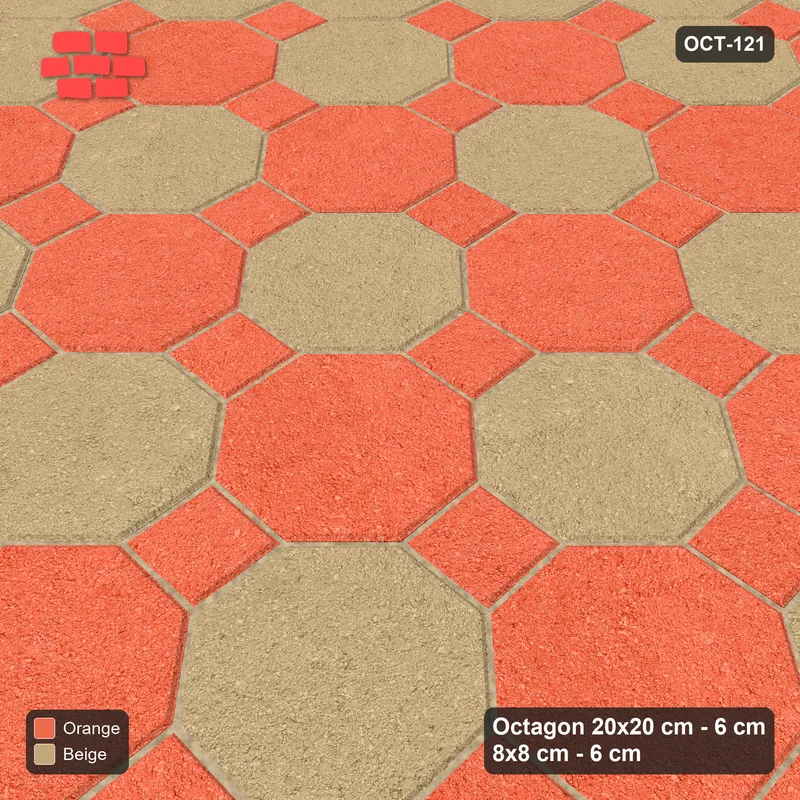 Interlock (Pasco) 20x20 cm · OCT-121 · Clay Court Chequer with Border Ring on the Diagonal with 8x8 Inserts · Side view Interlock (Pasco) 20x20 cm · OCT-121 · Clay Court Chequer with Border Ring on the Diagonal with 8x8 Inserts · Side view