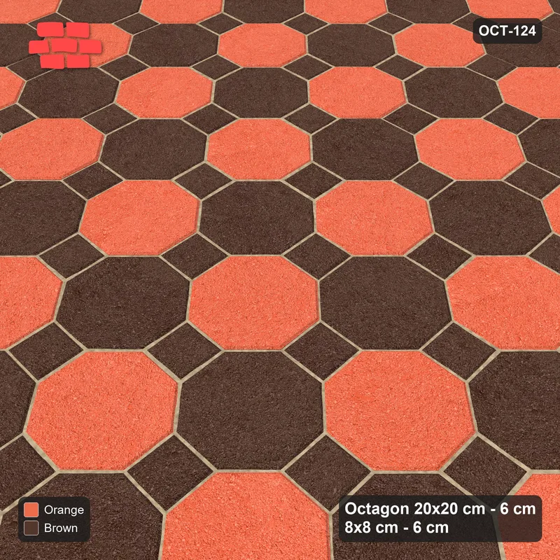Interlock (Pasco) 20x20 cm · OCT-124 · Burnt Clay Octagon Chequerboard on the Diagonal with 8x8 Inserts · Side view Interlock (Pasco) 20x20 cm · OCT-124 · Burnt Clay Octagon Chequerboard on the Diagonal with 8x8 Inserts · Side view