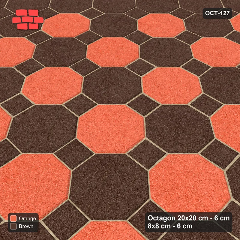 Interlock (Pasco) 20x20 cm · OCT-127 · Burnt Clay Chequer with Wide Border on the Diagonal with 8x8 Inserts · Side view Interlock (Pasco) 20x20 cm · OCT-127 · Burnt Clay Chequer with Wide Border on the Diagonal with 8x8 Inserts · Side view