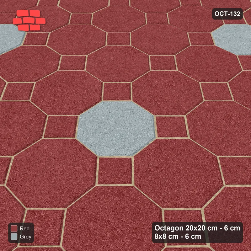 Interlock (Pasco) 20x20 cm · OCT-132 · Brick & Ash Accent Dot Grid with 8x8 Inserts, Kerb Frame · Side view Interlock (Pasco) 20x20 cm · OCT-132 · Brick & Ash Accent Dot Grid with 8x8 Inserts, Kerb Frame · Side view