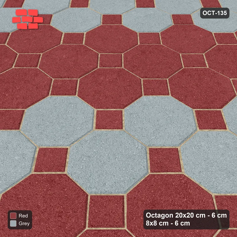 Interlock (Pasco) 20x20 cm · OCT-135 · Brick & Ash Counter Diagonal Bands with 8x8 Inserts, Kerb Frame · Side view Interlock (Pasco) 20x20 cm · OCT-135 · Brick & Ash Counter Diagonal Bands with 8x8 Inserts, Kerb Frame · Side view