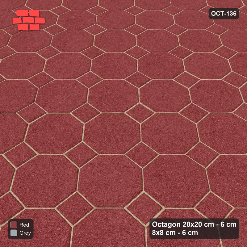 Interlock (Pasco) 20x20 cm · OCT-136 · Brick & Ash Accent Border Ring on the Diagonal with 8x8 Inserts · Side view Interlock (Pasco) 20x20 cm · OCT-136 · Brick & Ash Accent Border Ring on the Diagonal with 8x8 Inserts · Side view