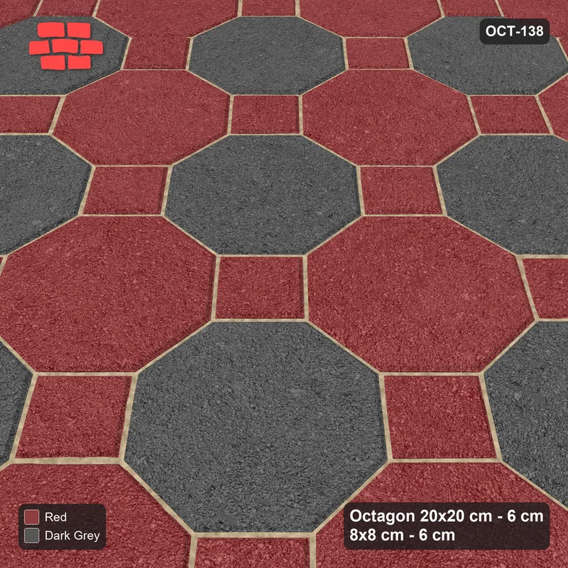 Interlock (Pasco) 20x20 cm · OCT-138 · Rust & Charcoal Octagon Chequerboard with 8x8 Inserts, Kerb Frame · Side view Interlock (Pasco) 20x20 cm · OCT-138 · Rust & Charcoal Octagon Chequerboard with 8x8 Inserts, Kerb Frame · Side view