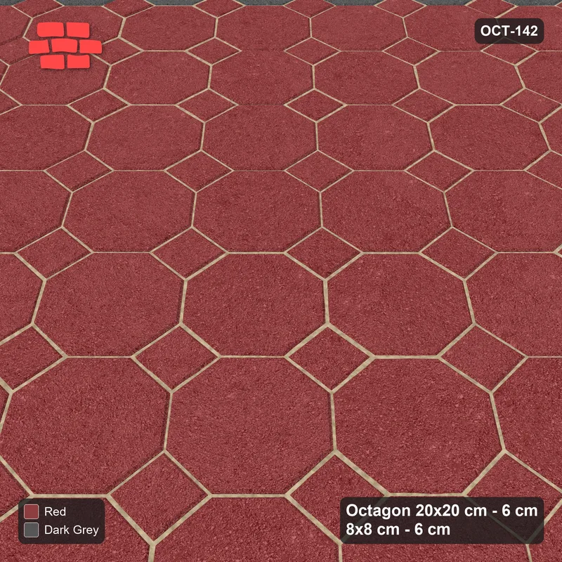 Interlock (Pasco) 20x20 cm · OCT-142 · Rust & Charcoal Accent Border Ring on the Diagonal with 8x8 Inserts · Side view Interlock (Pasco) 20x20 cm · OCT-142 · Rust & Charcoal Accent Border Ring on the Diagonal with 8x8 Inserts · Side view