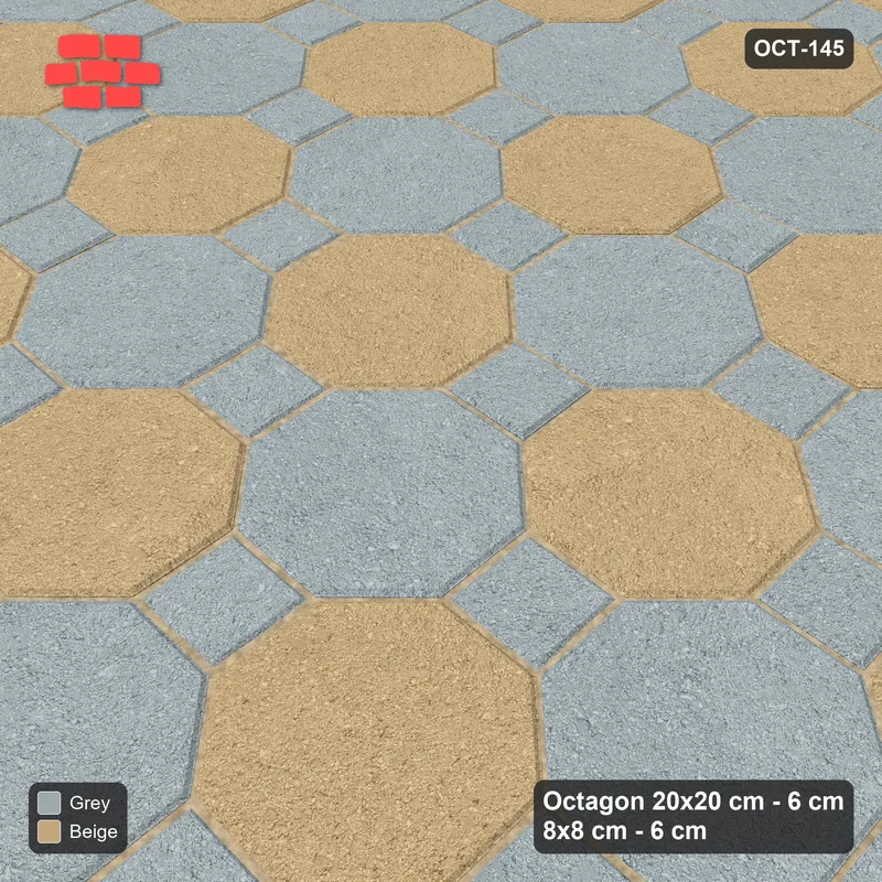 Interlock (Pasco) 20x20 cm · OCT-145 · Warm Grey Octagon Chequerboard on the Diagonal with 8x8 Inserts · Side view Interlock (Pasco) 20x20 cm · OCT-145 · Warm Grey Octagon Chequerboard on the Diagonal with 8x8 Inserts · Side view