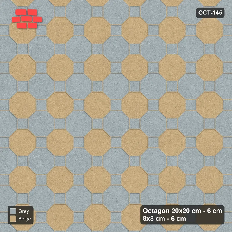 Interlock (Pasco) 20x20 cm · OCT-145 · Warm Grey Octagon Chequerboard on the Diagonal with 8x8 Inserts · Top view Interlock (Pasco) 20x20 cm · OCT-145 · Warm Grey Octagon Chequerboard on the Diagonal with 8x8 Inserts · Top view