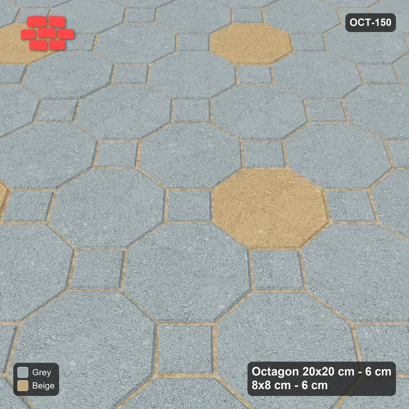 Interlock (Pasco) 20x20 cm · OCT-150 · Warm Grey Offset Dot Lattice with 8x8 Inserts, Kerb Frame · Side view Interlock (Pasco) 20x20 cm · OCT-150 · Warm Grey Offset Dot Lattice with 8x8 Inserts, Kerb Frame · Side view