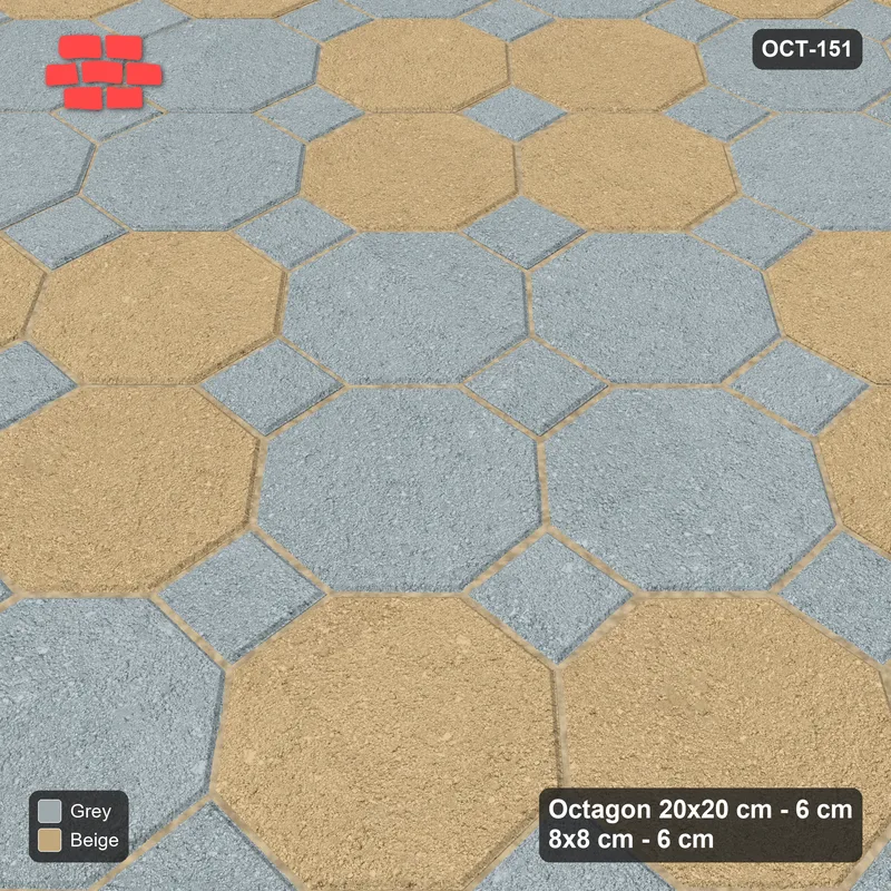 Interlock (Pasco) 20x20 cm · OCT-151 · Warm Grey Two-Block Chequer on the Diagonal with 8x8 Inserts, Kerb Frame · Side view Interlock (Pasco) 20x20 cm · OCT-151 · Warm Grey Two-Block Chequer on the Diagonal with 8x8 Inserts, Kerb Frame · Side view