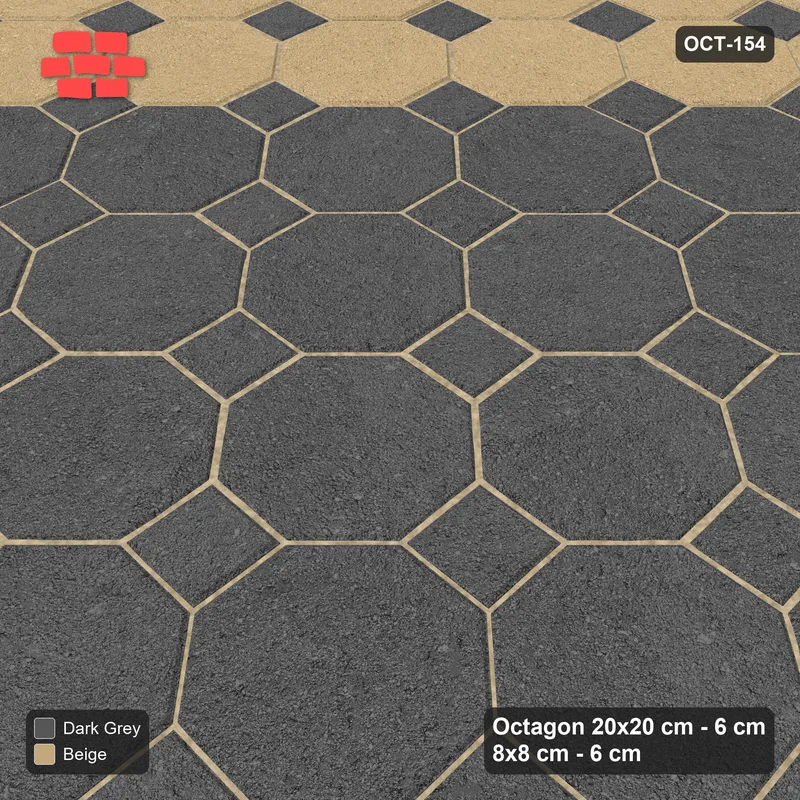 Interlock (Pasco) 20x20 cm · OCT-154 · Stone & Earth Double Accent Border on the Diagonal with 8x8 Inserts · Side view Interlock (Pasco) 20x20 cm · OCT-154 · Stone & Earth Double Accent Border on the Diagonal with 8x8 Inserts · Side view