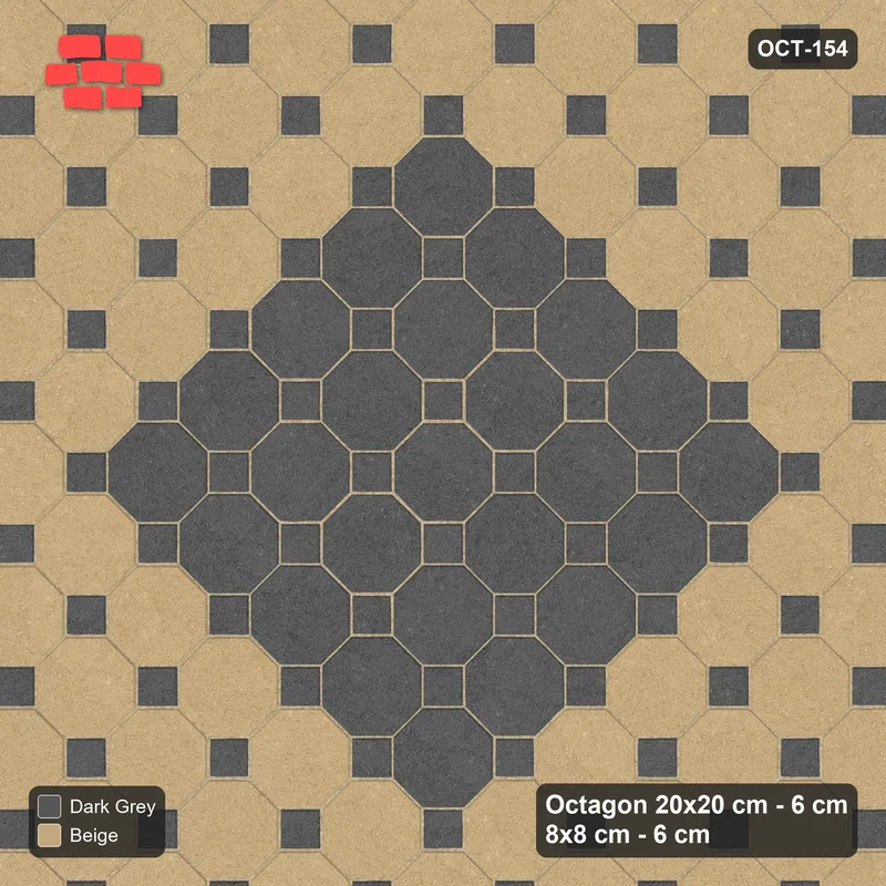 Interlock (Pasco) 20x20 cm · OCT-154 · Stone & Earth Double Accent Border on the Diagonal with 8x8 Inserts · Top view Interlock (Pasco) 20x20 cm · OCT-154 · Stone & Earth Double Accent Border on the Diagonal with 8x8 Inserts · Top view