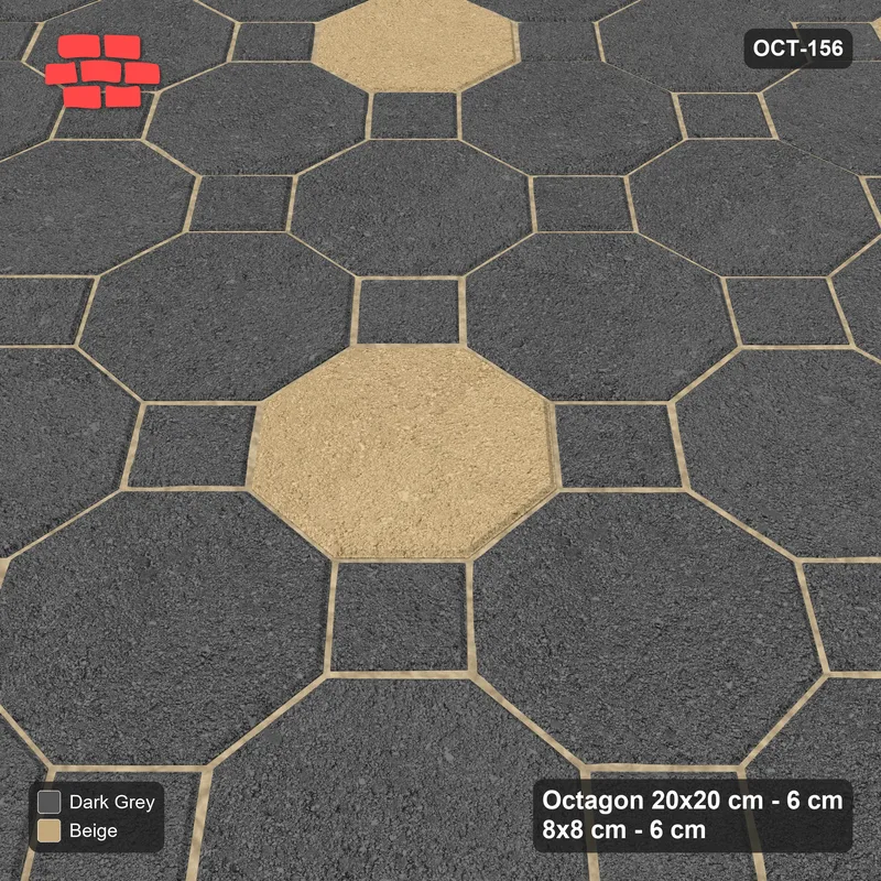 Interlock (Pasco) 20x20 cm · OCT-156 · Stone & Earth Offset Dot Lattice with 8x8 Inserts, Kerb Frame · Side view Interlock (Pasco) 20x20 cm · OCT-156 · Stone & Earth Offset Dot Lattice with 8x8 Inserts, Kerb Frame · Side view