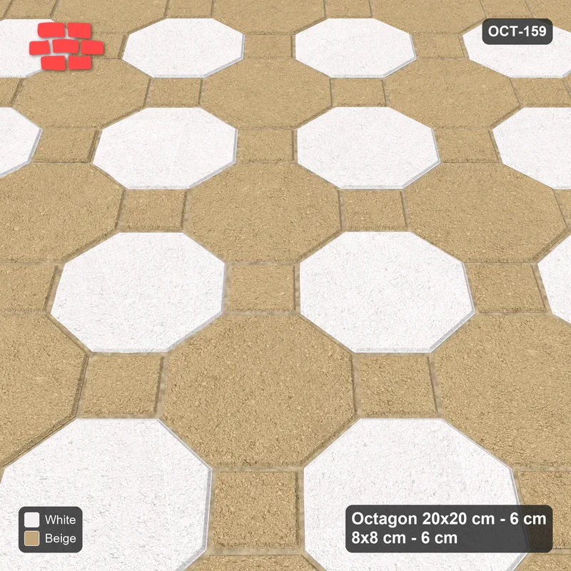 Interlock (Pasco) 20x20 cm · OCT-159 · Ivory & Sand Octagon Chequerboard with 8x8 Inserts, Kerb Frame · Side view Interlock (Pasco) 20x20 cm · OCT-159 · Ivory & Sand Octagon Chequerboard with 8x8 Inserts, Kerb Frame · Side view
