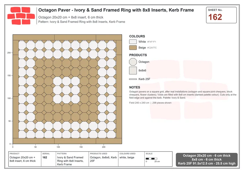 Interlock (Pasco) 20x20 cm · OCT-162 · Ivory & Sand Framed Ring with 8x8 Inserts, Kerb Frame · Laying plan
