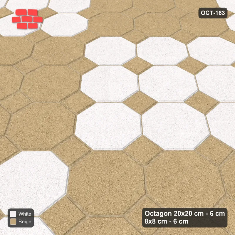 Interlock (Pasco) 20x20 cm · OCT-163 · Ivory & Sand Large Block Chequer on the Diagonal with 8x8 Inserts · Side view Interlock (Pasco) 20x20 cm · OCT-163 · Ivory & Sand Large Block Chequer on the Diagonal with 8x8 Inserts · Side view