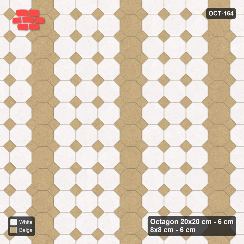 Interlock (Pasco) 20x20 cm · OCT-164 · Ivory & Sand Vertical Accent Lines with 8x8 Inserts · Top view Interlock (Pasco) 20x20 cm · OCT-164 · Ivory & Sand Vertical Accent Lines with 8x8 Inserts · Top view
