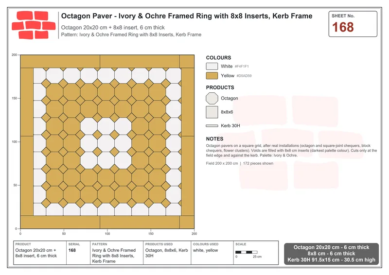 Interlock (Pasco) 20x20 cm · OCT-168 · Ivory & Ochre Framed Ring with 8x8 Inserts, Kerb Frame · Laying plan
