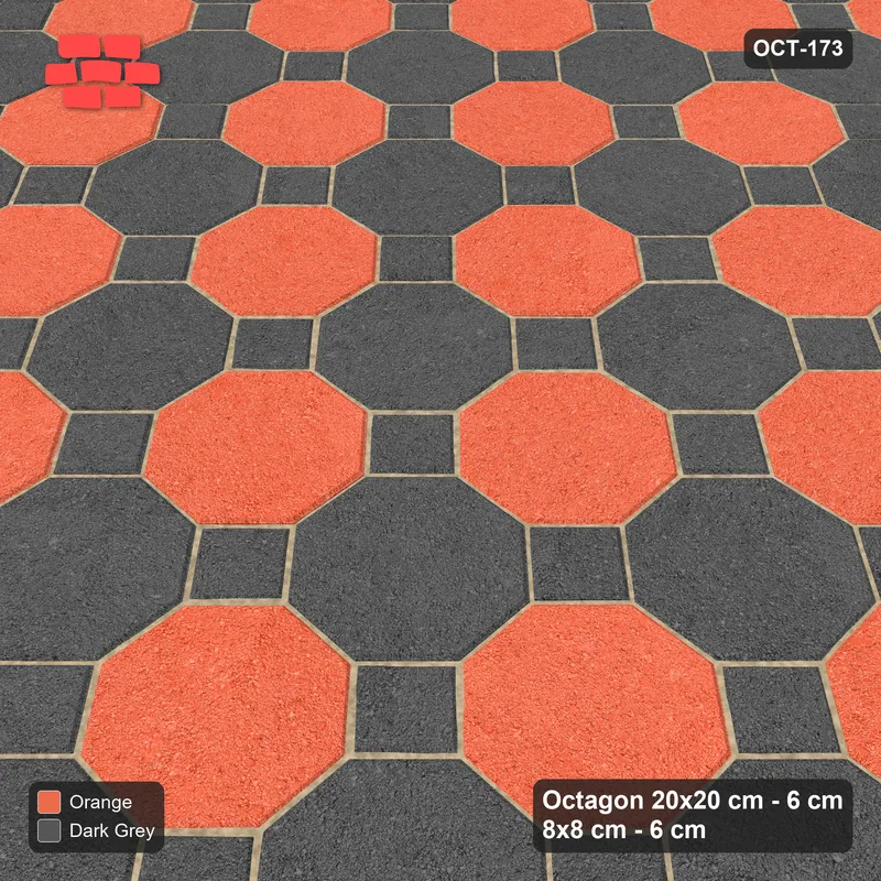 Interlock (Pasco) 20x20 cm · OCT-173 · Ember Octagon Chequerboard with 8x8 Inserts · Side view Interlock (Pasco) 20x20 cm · OCT-173 · Ember Octagon Chequerboard with 8x8 Inserts · Side view