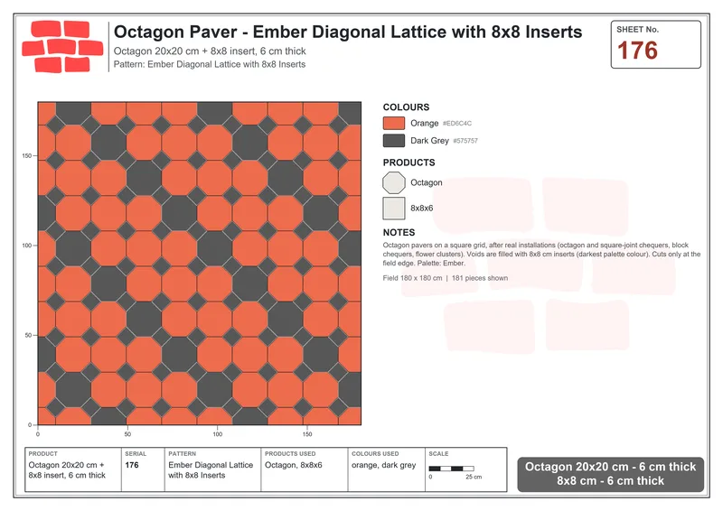 Interlock (Pasco) 20x20 cm · OCT-176 · Ember Diagonal Lattice with 8x8 Inserts · Laying plan