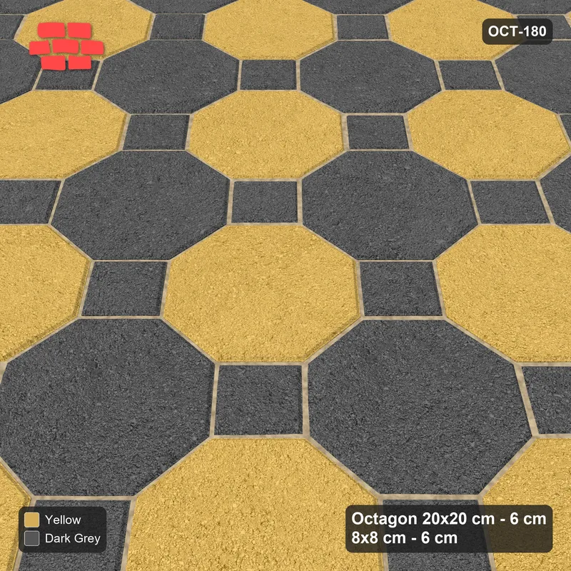 Interlock (Pasco) 20x20 cm · OCT-180 · Mustard Slate Octagon Chequerboard with 8x8 Inserts, Kerb Frame · Side view Interlock (Pasco) 20x20 cm · OCT-180 · Mustard Slate Octagon Chequerboard with 8x8 Inserts, Kerb Frame · Side view