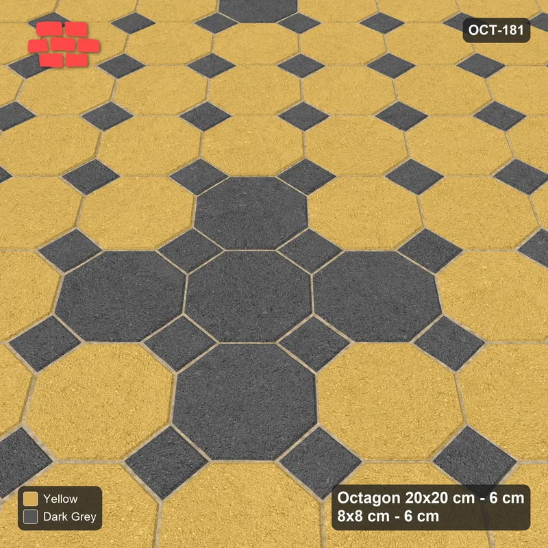 Interlock (Pasco) 20x20 cm · OCT-181 · Mustard Slate Scattered Flower Clusters on the Diagonal with 8x8 Inserts · Side view Interlock (Pasco) 20x20 cm · OCT-181 · Mustard Slate Scattered Flower Clusters on the Diagonal with 8x8 Inserts · Side view
