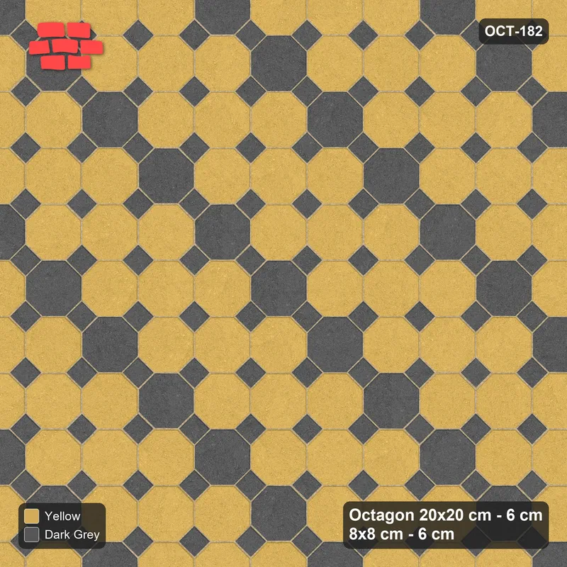 Interlock (Pasco) 20x20 cm · OCT-182 · Mustard Slate Diagonal Lattice with 8x8 Inserts · Top view Interlock (Pasco) 20x20 cm · OCT-182 · Mustard Slate Diagonal Lattice with 8x8 Inserts · Top view