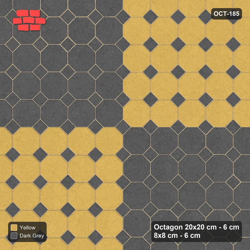 Interlock (Pasco) 20x20 cm · OCT-185 · Mustard Slate Quartered Field with 8x8 Inserts · Top view Interlock (Pasco) 20x20 cm · OCT-185 · Mustard Slate Quartered Field with 8x8 Inserts · Top view