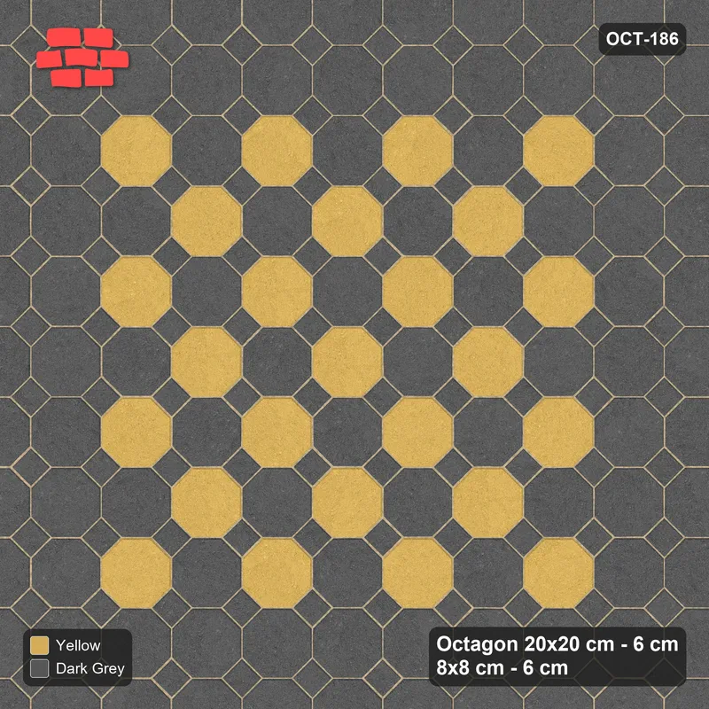 Interlock (Pasco) 20x20 cm · OCT-186 · Mustard Slate Chequer with Deep Border with 8x8 Inserts, Kerb Frame · Top view Interlock (Pasco) 20x20 cm · OCT-186 · Mustard Slate Chequer with Deep Border with 8x8 Inserts, Kerb Frame · Top view
