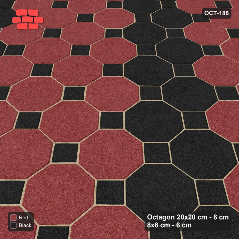 Interlock (Pasco) 20x20 cm · OCT-188 · Red & Black Wide Diagonal Bands with 8x8 Inserts · Side view Interlock (Pasco) 20x20 cm · OCT-188 · Red & Black Wide Diagonal Bands with 8x8 Inserts · Side view