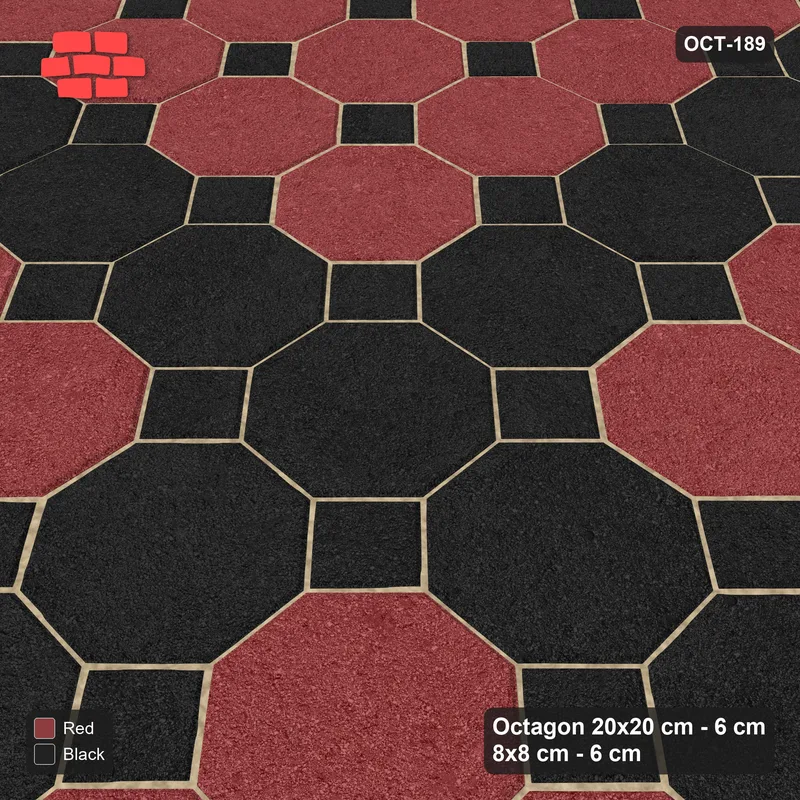 Interlock (Pasco) 20x20 cm · OCT-189 · Red & Black Cross Feature with 8x8 Inserts, Kerb Frame · Side view Interlock (Pasco) 20x20 cm · OCT-189 · Red & Black Cross Feature with 8x8 Inserts, Kerb Frame · Side view