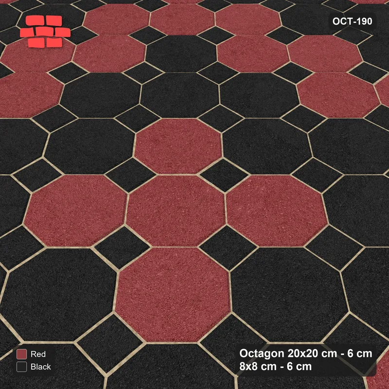 Interlock (Pasco) 20x20 cm · OCT-190 · Red & Black Concentric Diamonds on the Diagonal with 8x8 Inserts · Side view Interlock (Pasco) 20x20 cm · OCT-190 · Red & Black Concentric Diamonds on the Diagonal with 8x8 Inserts · Side view