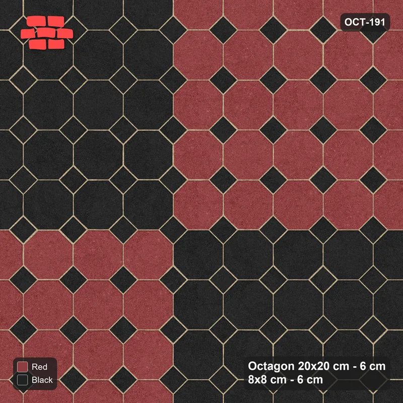 Interlock (Pasco) 20x20 cm · OCT-191 · Red & Black Quartered Field with 8x8 Inserts · Top view Interlock (Pasco) 20x20 cm · OCT-191 · Red & Black Quartered Field with 8x8 Inserts · Top view