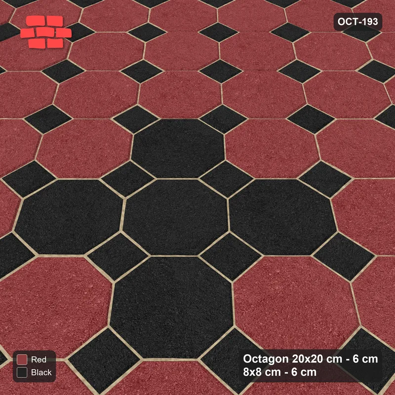 Interlock (Pasco) 20x20 cm · OCT-193 · Red & Black Scattered Flower Clusters on the Diagonal with 8x8 Inserts, Kerb Frame · Side view Interlock (Pasco) 20x20 cm · OCT-193 · Red & Black Scattered Flower Clusters on the Diagonal with 8x8 Inserts, Kerb Frame · Side view