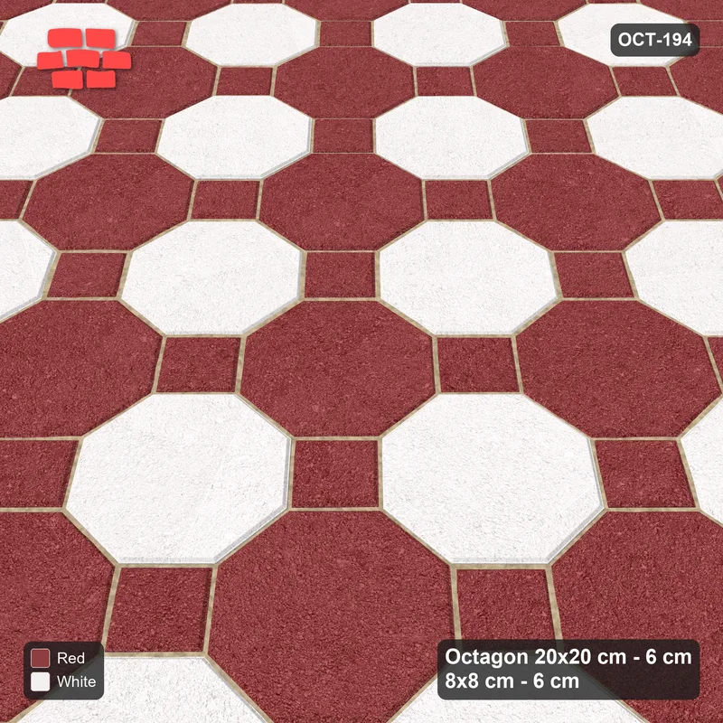 Interlock (Pasco) 20x20 cm · OCT-194 · Burgundy & Ivory Octagon Chequerboard with 8x8 Inserts · Side view Interlock (Pasco) 20x20 cm · OCT-194 · Burgundy & Ivory Octagon Chequerboard with 8x8 Inserts · Side view