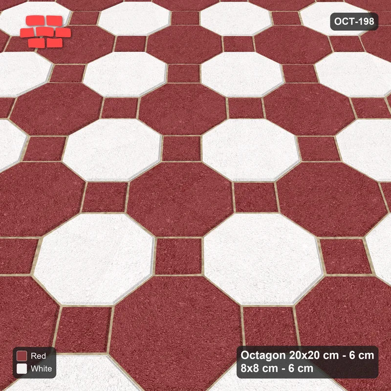 Interlock (Pasco) 20x20 cm · OCT-198 · Burgundy & Ivory Chequer with Border Ring with 8x8 Inserts, Kerb Frame · Side view Interlock (Pasco) 20x20 cm · OCT-198 · Burgundy & Ivory Chequer with Border Ring with 8x8 Inserts, Kerb Frame · Side view