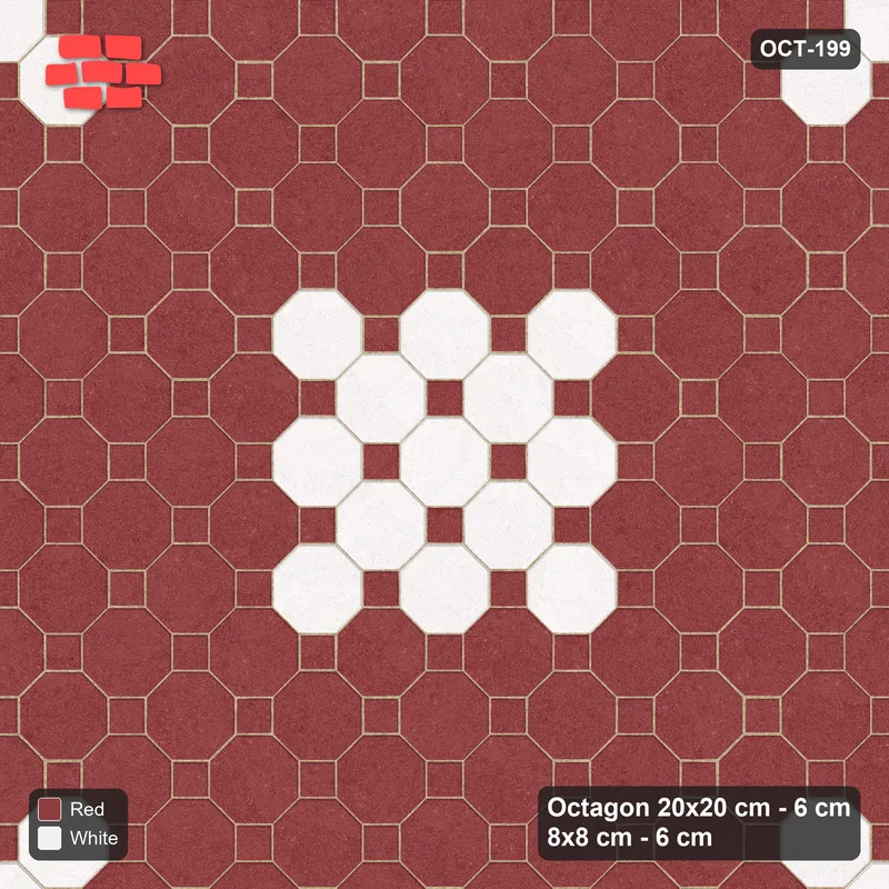 Interlock (Pasco) 20x20 cm · OCT-199 · Burgundy & Ivory Grand Diamond Clusters on the Diagonal with 8x8 Inserts · Top view Interlock (Pasco) 20x20 cm · OCT-199 · Burgundy & Ivory Grand Diamond Clusters on the Diagonal with 8x8 Inserts · Top view