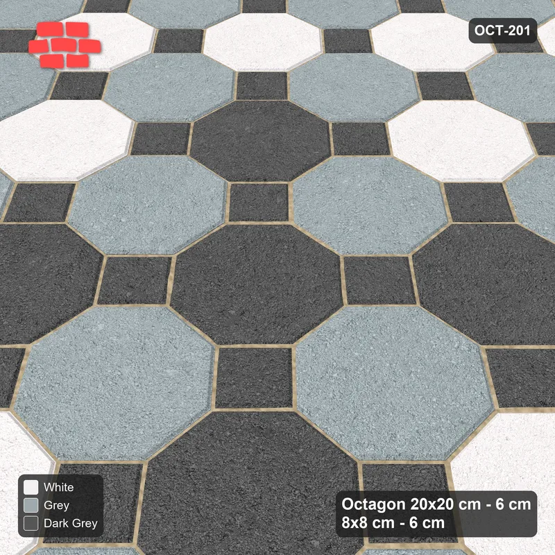 Interlock (Pasco) 20x20 cm · OCT-201 · Monochrome Chequer with Cluster Accents with 8x8 Inserts, Kerb Frame · Side view Interlock (Pasco) 20x20 cm · OCT-201 · Monochrome Chequer with Cluster Accents with 8x8 Inserts, Kerb Frame · Side view