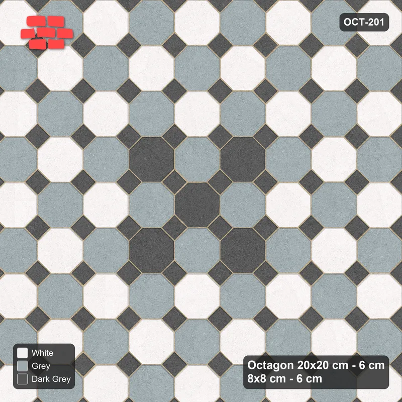 Interlock (Pasco) 20x20 cm · OCT-201 · Monochrome Chequer with Cluster Accents with 8x8 Inserts, Kerb Frame · Top view Interlock (Pasco) 20x20 cm · OCT-201 · Monochrome Chequer with Cluster Accents with 8x8 Inserts, Kerb Frame · Top view
