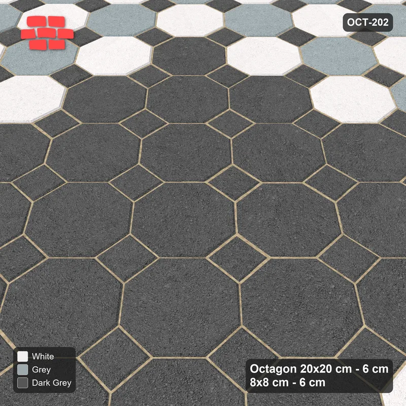 Interlock (Pasco) 20x20 cm · OCT-202 · Monochrome Chequer with Centre Medallion on the Diagonal with 8x8 Inserts · Side view Interlock (Pasco) 20x20 cm · OCT-202 · Monochrome Chequer with Centre Medallion on the Diagonal with 8x8 Inserts · Side view