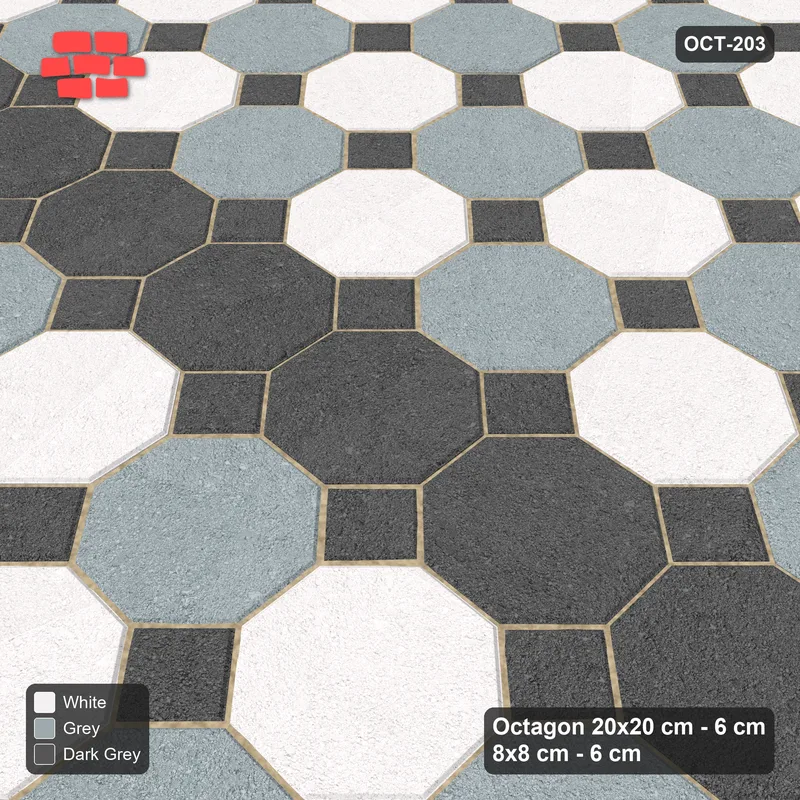 Interlock (Pasco) 20x20 cm · OCT-203 · Monochrome Chequer with Feature Band with 8x8 Inserts · Side view Interlock (Pasco) 20x20 cm · OCT-203 · Monochrome Chequer with Feature Band with 8x8 Inserts · Side view