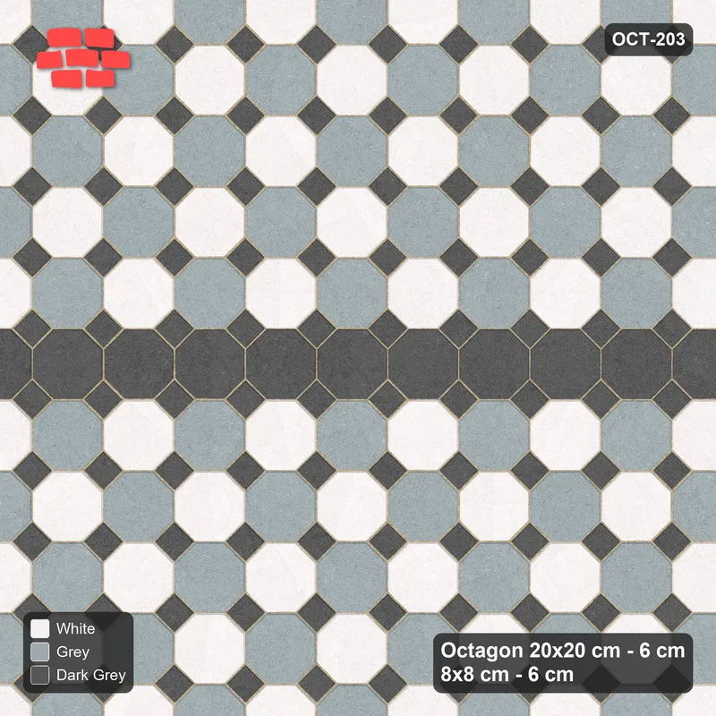 Interlock (Pasco) 20x20 cm · OCT-203 · Monochrome Chequer with Feature Band with 8x8 Inserts · Top view Interlock (Pasco) 20x20 cm · OCT-203 · Monochrome Chequer with Feature Band with 8x8 Inserts · Top view