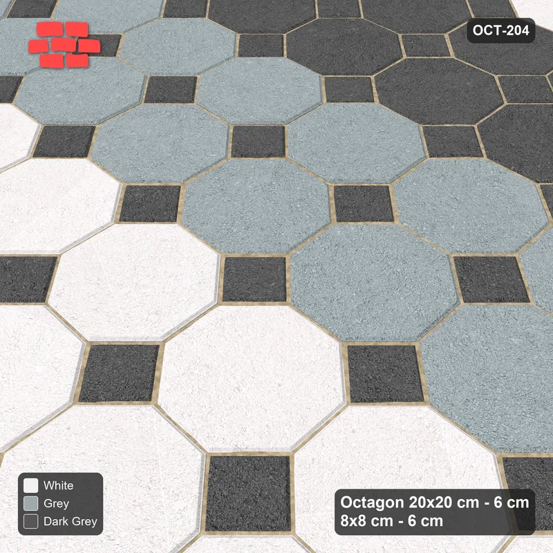 Interlock (Pasco) 20x20 cm · OCT-204 · Monochrome Wide Three-Tone Courses with 8x8 Inserts, Kerb Frame · Side view Interlock (Pasco) 20x20 cm · OCT-204 · Monochrome Wide Three-Tone Courses with 8x8 Inserts, Kerb Frame · Side view