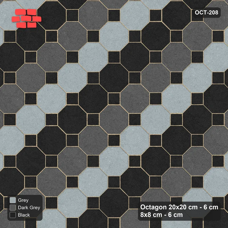 Interlock (Pasco) 20x20 cm · OCT-208 · Graphite Scale Three-Tone Courses on the Diagonal with 8x8 Inserts · Top view Interlock (Pasco) 20x20 cm · OCT-208 · Graphite Scale Three-Tone Courses on the Diagonal with 8x8 Inserts · Top view