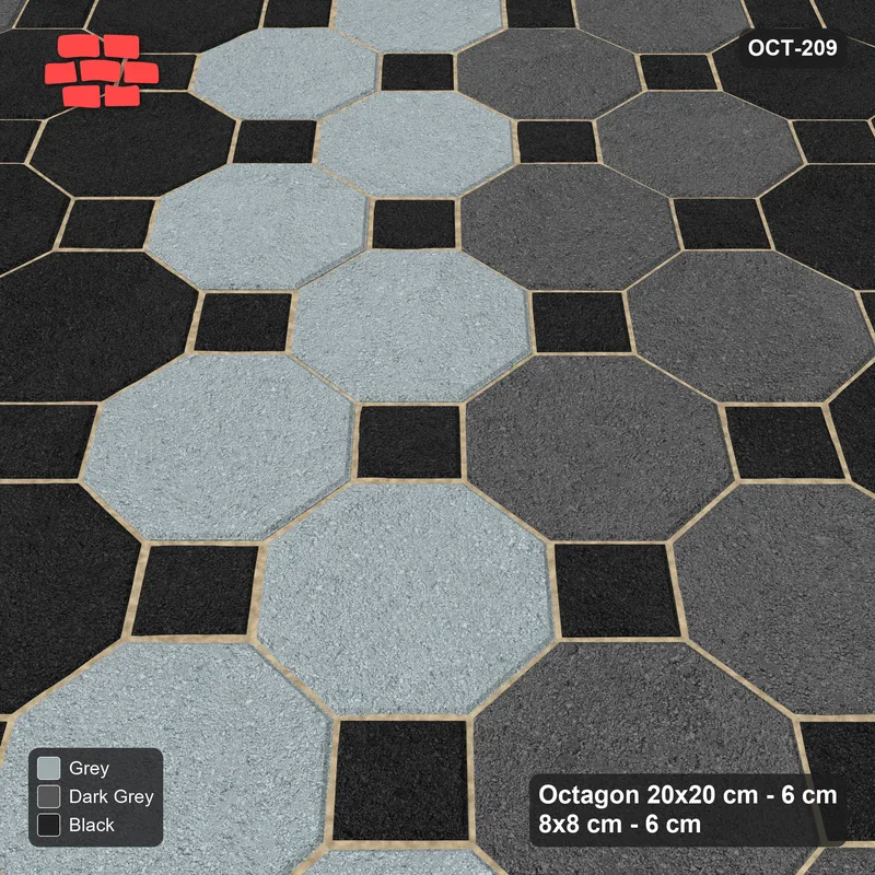 Interlock (Pasco) 20x20 cm · OCT-209 · Graphite Scale Three-Tone Steps with 8x8 Inserts · Side view Interlock (Pasco) 20x20 cm · OCT-209 · Graphite Scale Three-Tone Steps with 8x8 Inserts · Side view