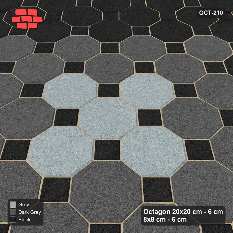 Interlock (Pasco) 20x20 cm · OCT-210 · Graphite Scale Graded Diamonds with 8x8 Inserts, Kerb Frame · Side view Interlock (Pasco) 20x20 cm · OCT-210 · Graphite Scale Graded Diamonds with 8x8 Inserts, Kerb Frame · Side view
