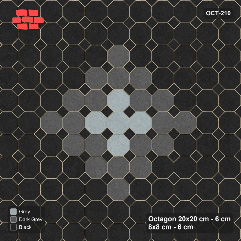 Interlock (Pasco) 20x20 cm · OCT-210 · Graphite Scale Graded Diamonds with 8x8 Inserts, Kerb Frame · Top view Interlock (Pasco) 20x20 cm · OCT-210 · Graphite Scale Graded Diamonds with 8x8 Inserts, Kerb Frame · Top view