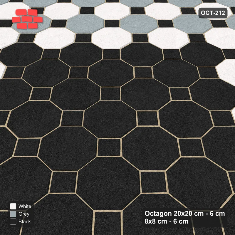 Interlock (Pasco) 20x20 cm · OCT-212 · Tuxedo Chequer with Centre Medallion with 8x8 Inserts · Side view Interlock (Pasco) 20x20 cm · OCT-212 · Tuxedo Chequer with Centre Medallion with 8x8 Inserts · Side view