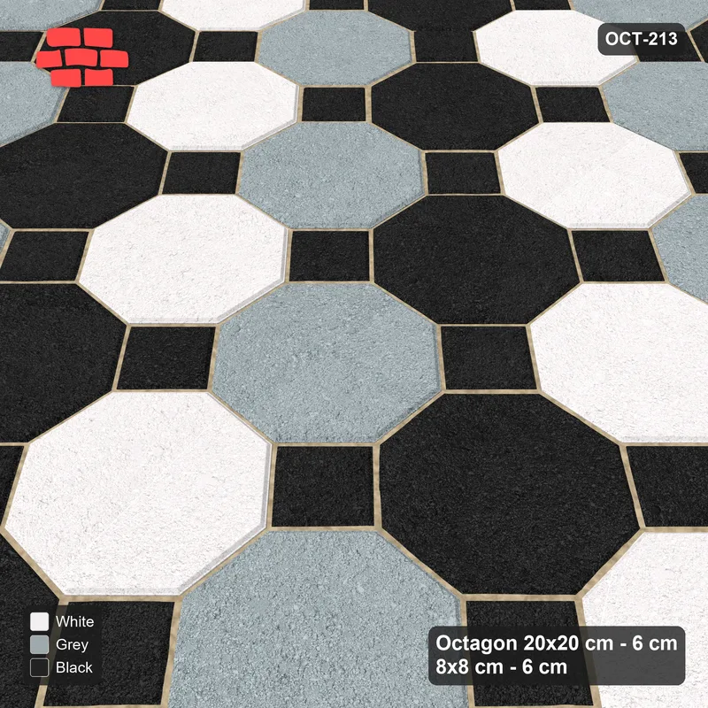 Interlock (Pasco) 20x20 cm · OCT-213 · Tuxedo Three-Tone Diagonal with 8x8 Inserts, Kerb Frame · Side view Interlock (Pasco) 20x20 cm · OCT-213 · Tuxedo Three-Tone Diagonal with 8x8 Inserts, Kerb Frame · Side view